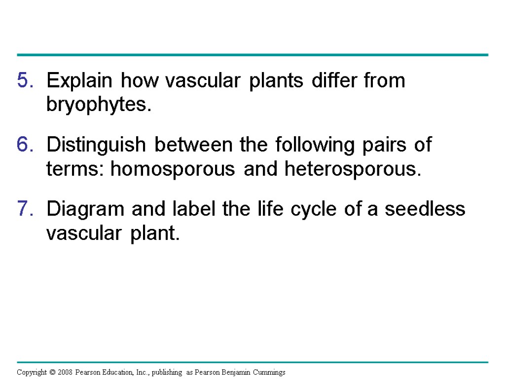 Explain how vascular plants differ from bryophytes. Distinguish between the following pairs of terms: